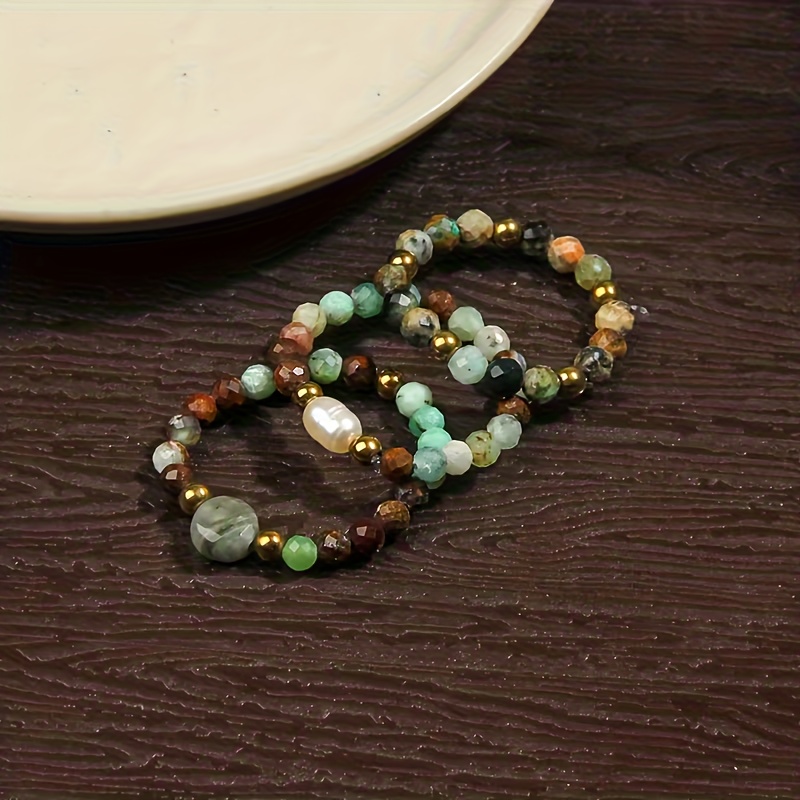 3pcs Bohemian Natural Stone Beaded Ring Set